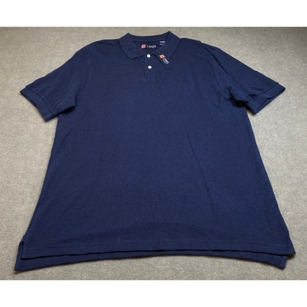 NWT Chaps Polo Shirt Men XL Navy Blue Solid Cotton Short Sleeve Pique Logo